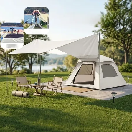 Barraca Camping Automática 5-8 Pessoas Montagem Rápida Bege