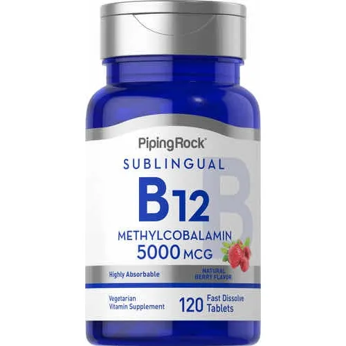 Vitamina Methyl B12 Sublingual 5000mcg X 120 Tabletas - Piping Rock Sabor Frutal