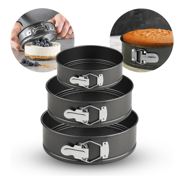Kit 3 Formas Para Bolo Torta Com Fundo Removível Antiaderente Aço Carbono Redondas Preto C...