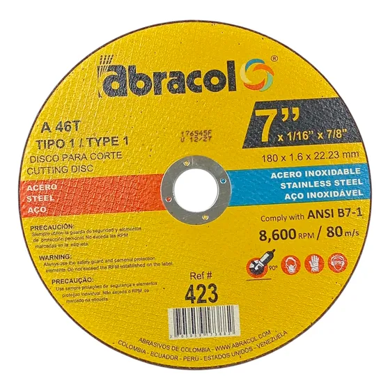 Disco Corte Fino Acero Inox / Metal 7 X 1/16 X 7/8 Abracol