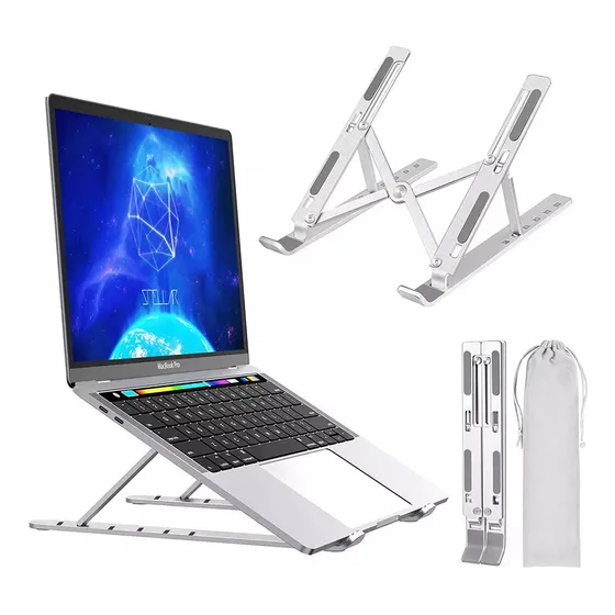 Soporte Portatil Para Notebook Universal Aluminio Plegable Color Plateado