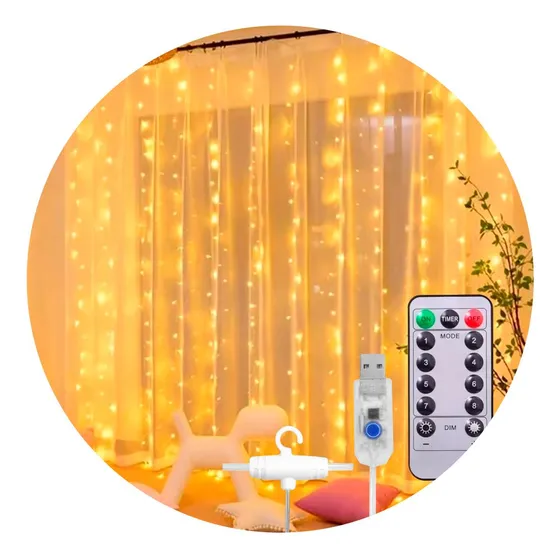 Cortina Lluvia 300 Luces Led 3x3 M Control Remoto Usb 