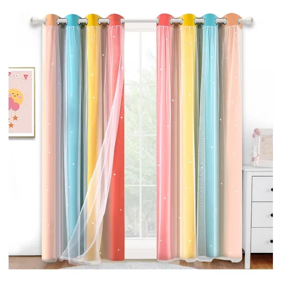 2piezas Cortinas Blackout Para Niños 132x214cm Con Estrellas
