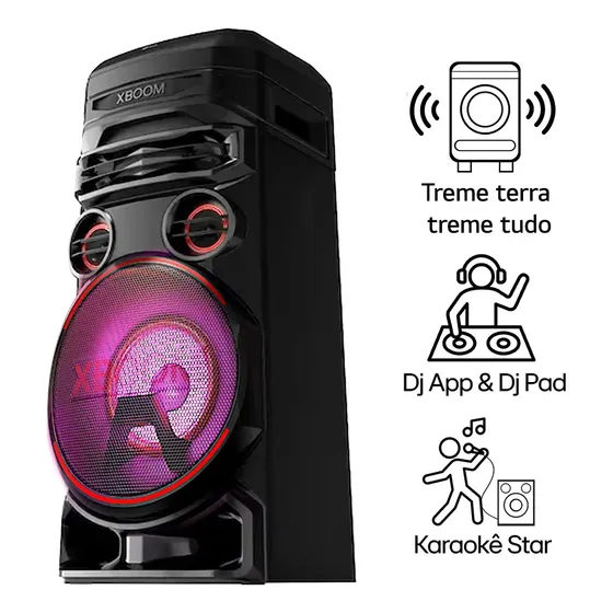 Torre de Som LG XBOOM RNC7 Bluetooth, 230W, Som Potente e Imersivo, Iluminação LED, Party Mode, Conectividade Avançada e Design Compacto para Festas e Eventos
