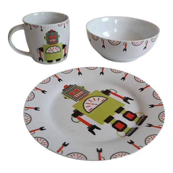 Set De Vajilla Infantil 3 Piezas De Cerámica Niño