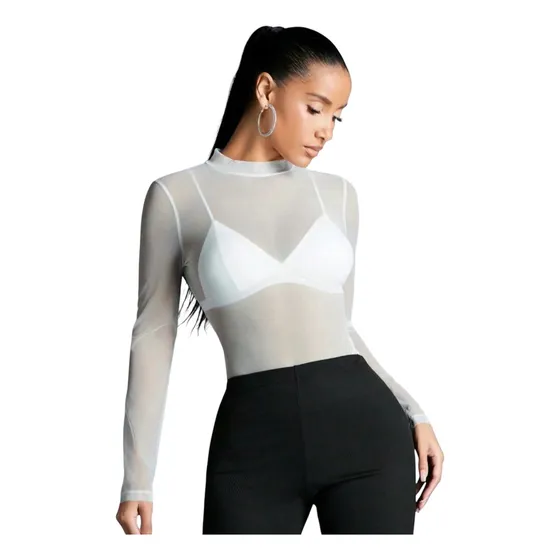 Camisa De Malla Transparente Blanca Manga Larga
