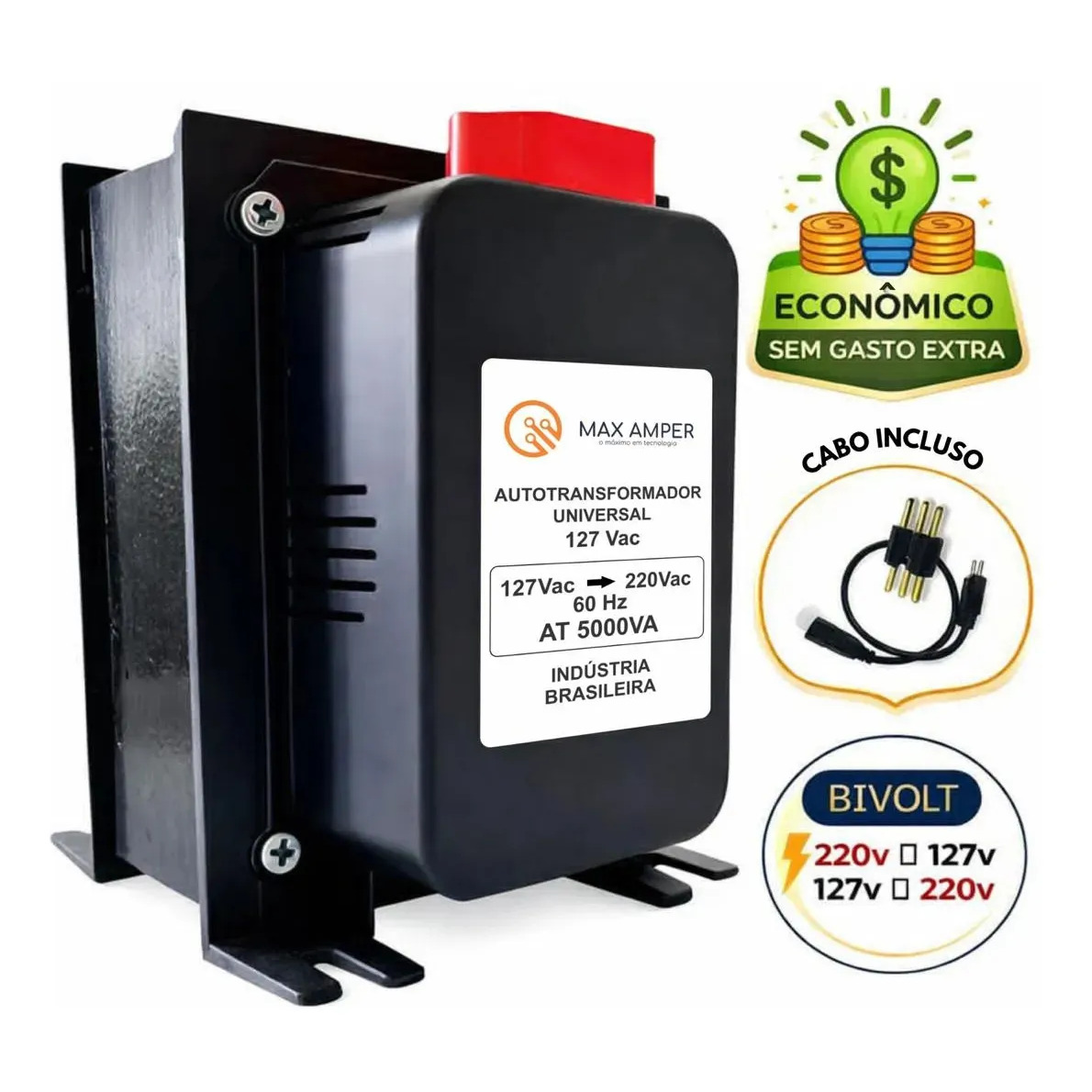 Transformador 5000va 110-220 Ou 220-110 Conversor Bivolt 12000 Btus C/ N F Geladeira Ar Condicionado Impressoras Brother Microondas Máquina Costura Lavar Roupas