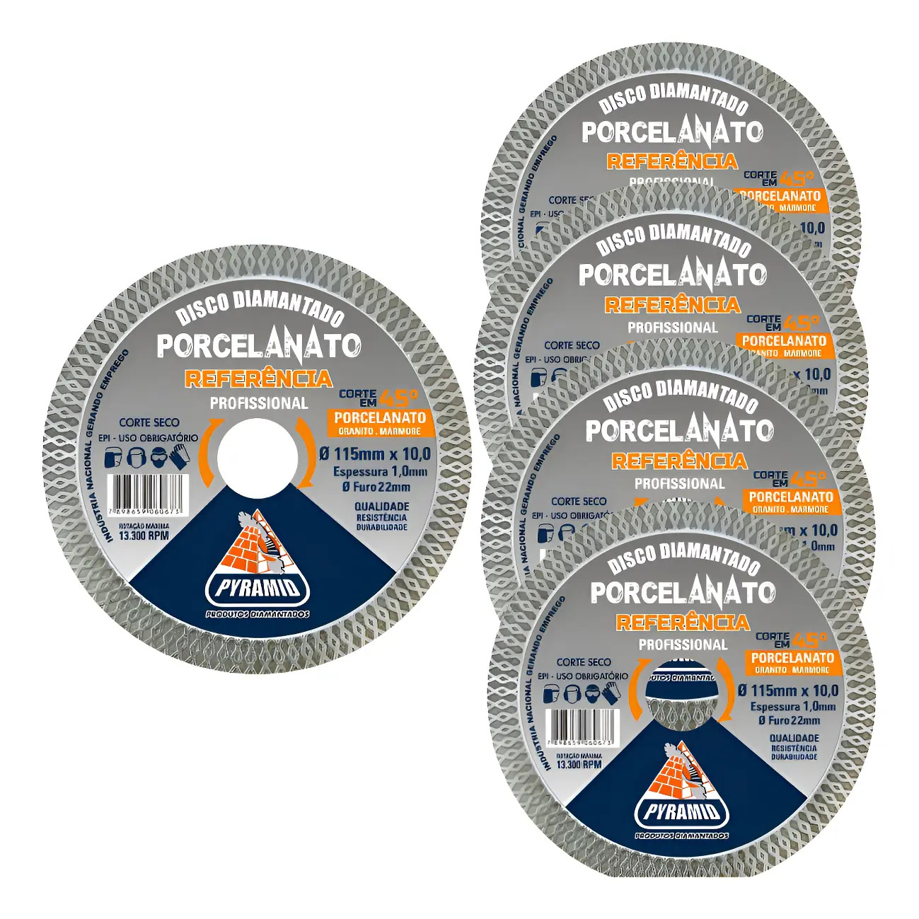 5 Discos Diamantados Referencia Corte 45° Ultra Fino 115mm Branco