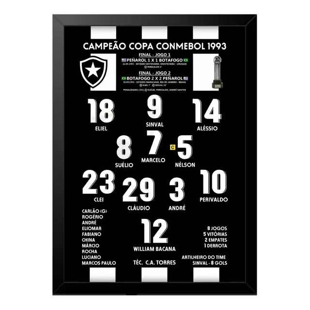 Quadro Botafogo Campeão Copa Conmebol 1993 Escalação
