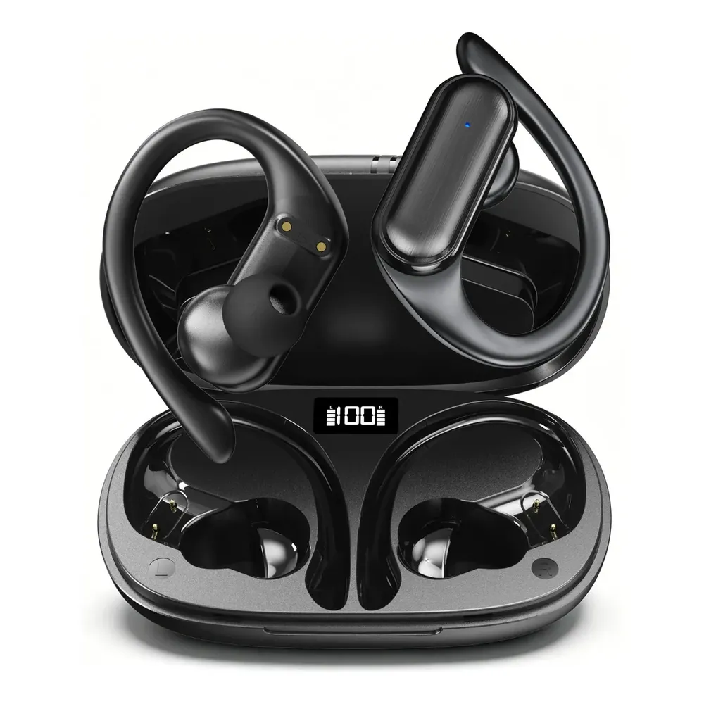 Fone de Ouvido Esportivo JSKJ TWSA520-2 TWS Bluetooth 5.3 com Gancho, Bateria de até 48h e Resistente à Água