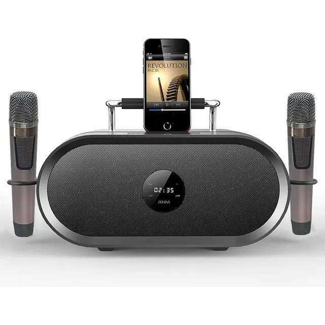 Bocina Karaoke Portátil Rhm Micrófonos Inalámbricos Batería Negro