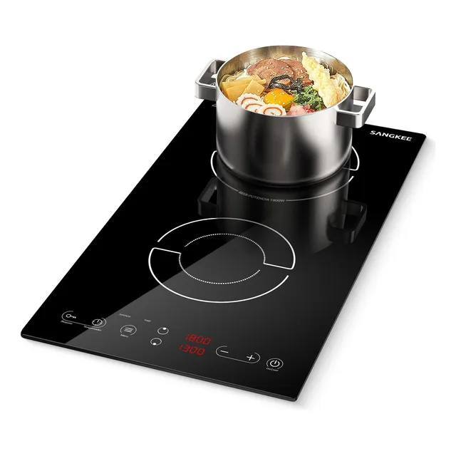 SANGKEE Parrilla Inducción Empotrable, Estufa Inducción 2 Quemadores | Panel Táctil LCD + 3H Temporizador | potencia Y Temperatura Ajustable| | Bloqueo Infantil | Envío Gratis