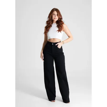 Calca Sarja Sawary Wide Leg_280634 Preto Liso 40