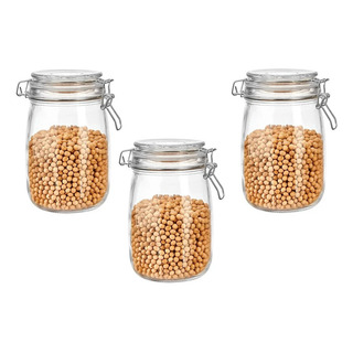 03 Potes De Vidro 1500ml Redondo Hermético Trava Aço 03 Potes De Vidro 1500ml Redondo Hermético Trava Aço