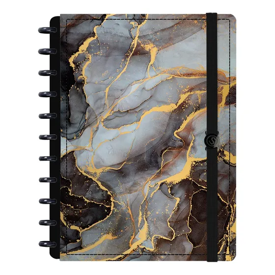 Caderno Disco Iscool Inteligente Grande Mármore Preto