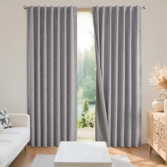 Cortina Blackout Opaca 100% 2 Paños 220x140 cm Lino Termica Oscurecimiento Total Para Dormitorio Salon Roller Facil Instalacion Ahorro Energia Temperatura Ambiente Premium Color Gris AZ Aura Zeus