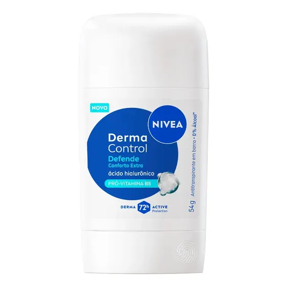 NIVEA Desodorante Antitranspirante Stick Derma Control Defende 54g, BBB 26, Proteção 72h, Previne Irritações, Ácido Hialurônico, Conforto Extra