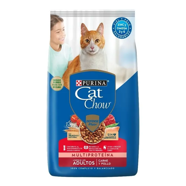 Alimento Cat Chow Defense Plus Multiproteína para gato adulto sabor carne y pollo en bolsa de 15 kg