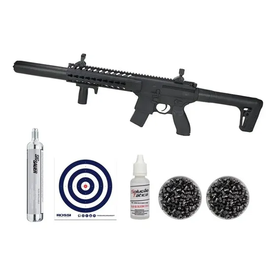 Rifle Pressão Co2 Semi-auto Mcx 30 Bk 4,5+2cx Chumbo+itens
