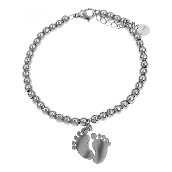 Pulsera Pies Lisos Bolitas 16.5+3cm Acero Quirurgico C:6766