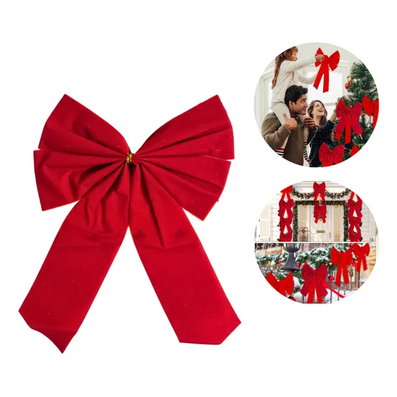 Moño Navideño Rojo Colgante Puerta Adorno Lazo Decorativo