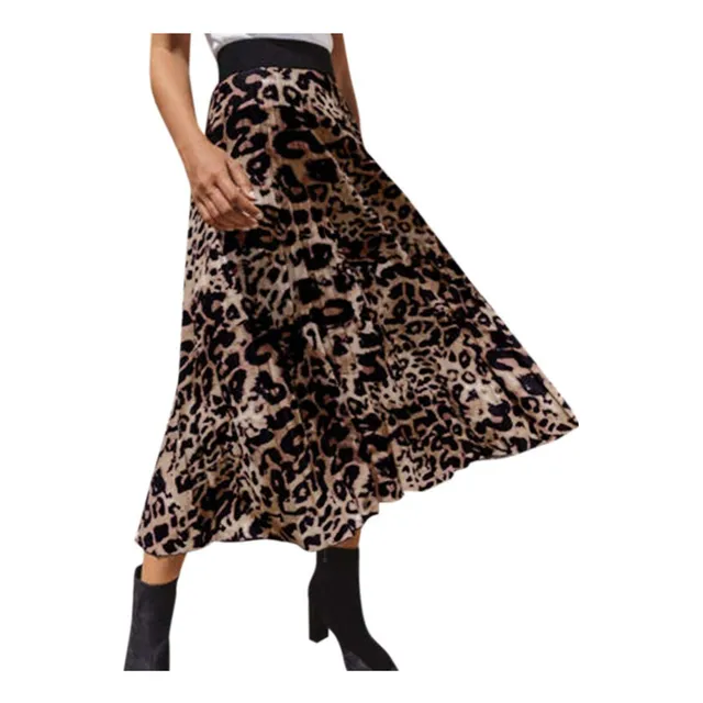 Falda Larga Cintura Elastica Punto Leopardo Mujer Señora
