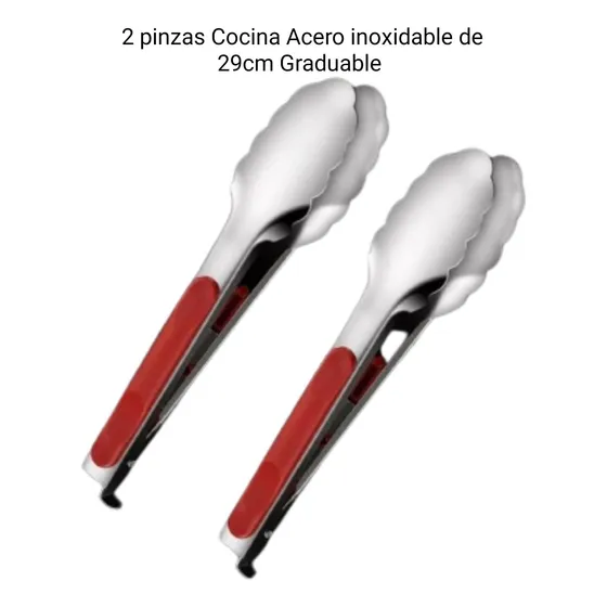 Pinza De Cocina Mango Rojo. Acero Inoxidable 29cm . X2 Pzas