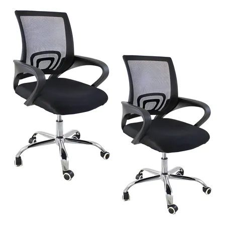 Kit 2 Cadeiras De Escritório Begonia Tela Mesh Ergonômica Oficial Webshop Preto Náilon