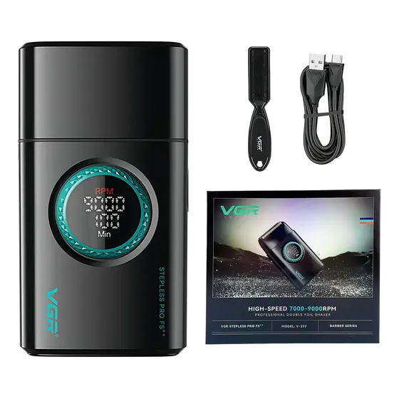 Barbeador Elétrico Usb Shaver Vgr V-377 Titanium 9000 Rpm, C Preto