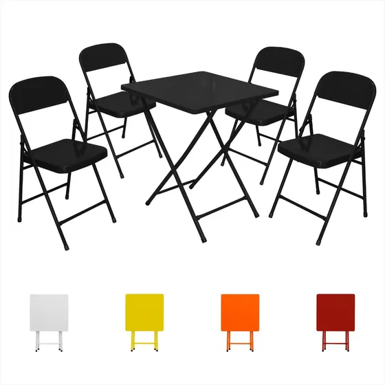 Jogo Conjunto Mesa 4 Cadeiras Aço Dobravel Lanchonete Boteco