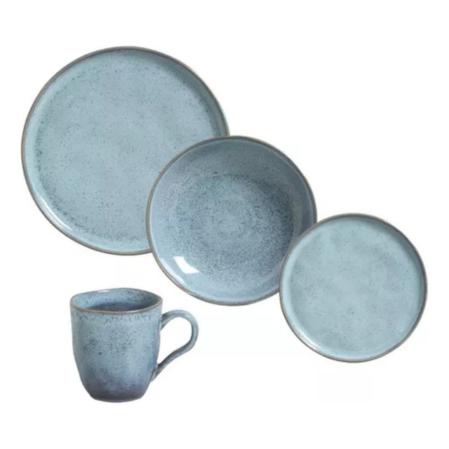 Aparelho De Jantar Cerâmica Stoneware Bio Breeze 16 Peças Azul-claro Porto Brasil Aparelho De Jantar Cerâmica Stoneware Bio Breeze 16 Peças Azul-claro Porto Brasil