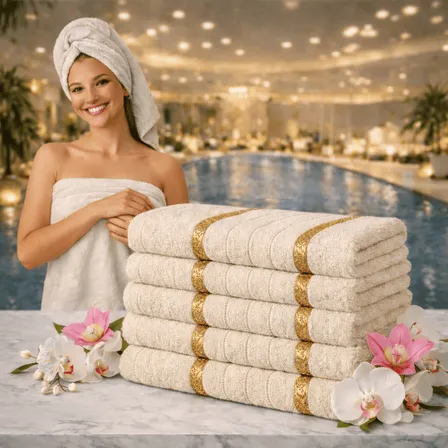 Kit 5 Toalhas Banho 100% Algodão Macia Gigante Alta Absorção Bege