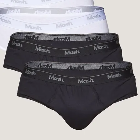Kit 10 Cuecas Slip Algodão Básicas Com Elástico Logo Mash Branco Preto Cinza Mescla Claro Azul Jeans Azul Marinho Liso Gg