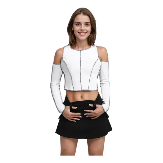 Blusa De Manga Larga Con Cuello Redondo Y Corte Liso Dama