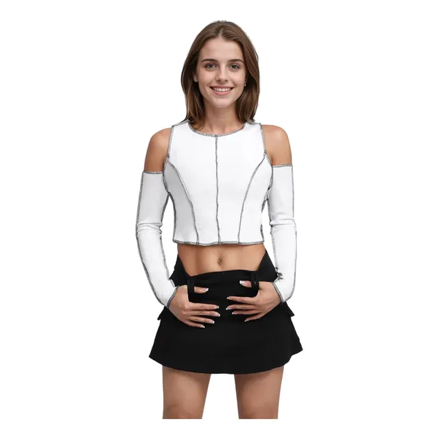 Blusa De Manga Larga Con Cuello Redondo Y Corte Liso Dama