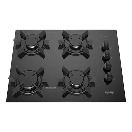 Cooktop 4 Bocas Dako Pratiko Mesa de Vidro e Acendimento Super Automático A Gás Preto Bivolt