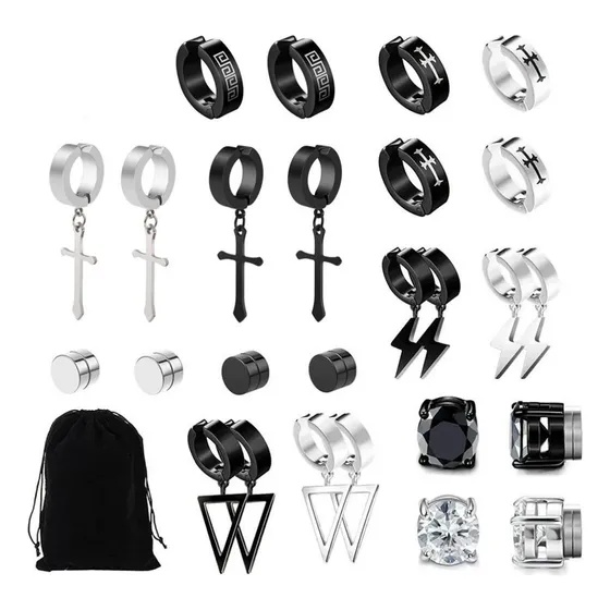 1 Set De Aretes Falsos De Acero Inoxidable Para Hombre