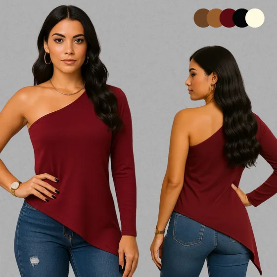 Blusa Assimétrica Um Ombro Ribana Inverno Tendência Gringa