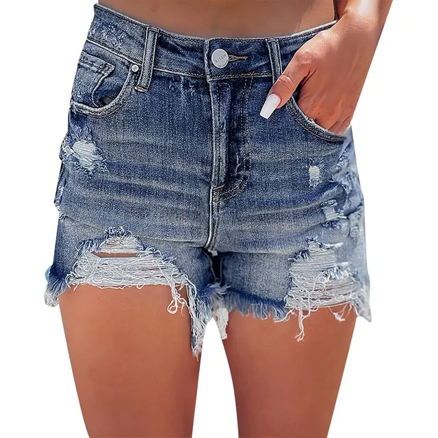 Pantalon Corto Cintura Alta Borde Rasgado Para Chica Calle