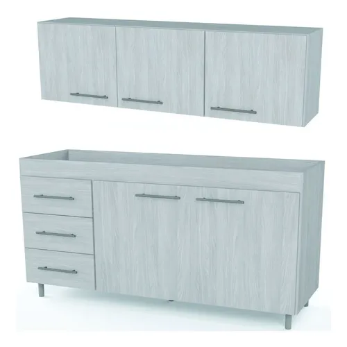 Combo Bajo Mesada + Alacena 3 Puertas 1.20 M Colores Stock Acabado Del Mueble Mate Color Jacaranda