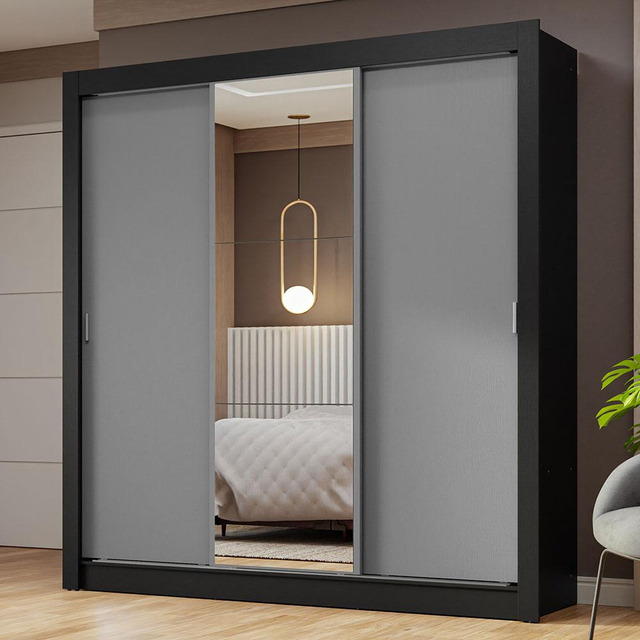 Guarda-roupa Casal 3 Porta Correr C/ Espelho Nobre Madesa Pc Cor Preto/cinza Guarda-roupa Casal 3 Porta Correr C/ Espelho Nobre Madesa Pc Cor Preto/cinza