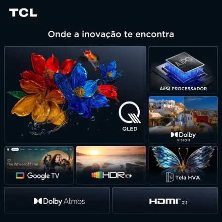 Smart TV TCL 55 Polegadas QLED 4K T6C WiFi Bluetooth Google TV Tela HVA e HDR10+ 55T6C