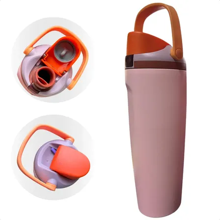 Garrafa Térmica Bico Duplo C/ Trava Alça Isolada Vácuo 900ml Rosa-claro