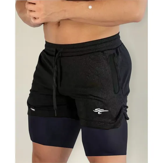 Pantaloneta Con Licra Interna Corta Gym Short  Media Pierna