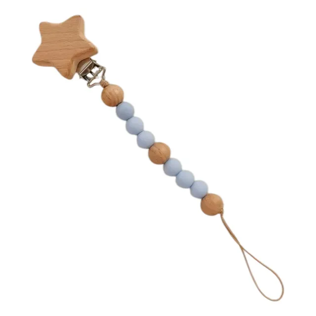 Portachupetes Madera Y Silicona Clip Estrella