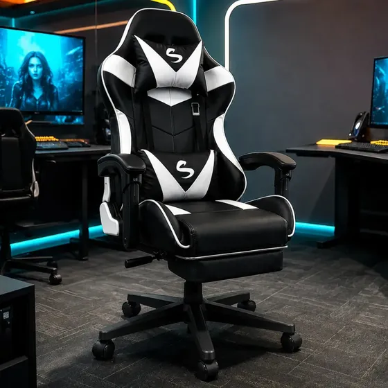Cadeira Gamer Escritório Ergonômica Confortável Reclinável Branco Couro Sintético
