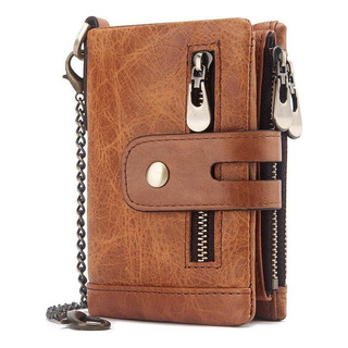 A Cartera De Cuero Genuino Para Hombre Con Cadena Antirrobo A Cartera De Cuero Genuino Para Hombre Con Cadena Antirrobo