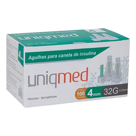 Agulha Para Caneta De Insulina Uniqmed 4mm 32g C/ 100 Unidades Extra Fina 4 Ml