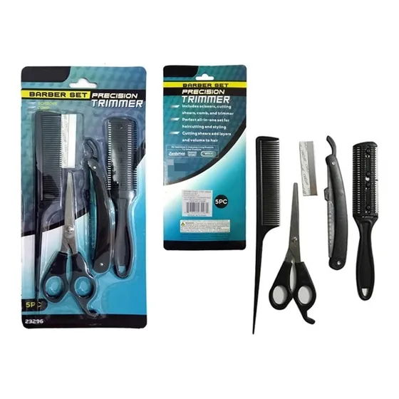 Kit Set Barbero 5 Piezas Tijera Peine Navaja Hojilla Rasurad