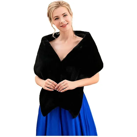 Moda Elegante Casamento Nupcial Faux Long Chal Estola Envolt